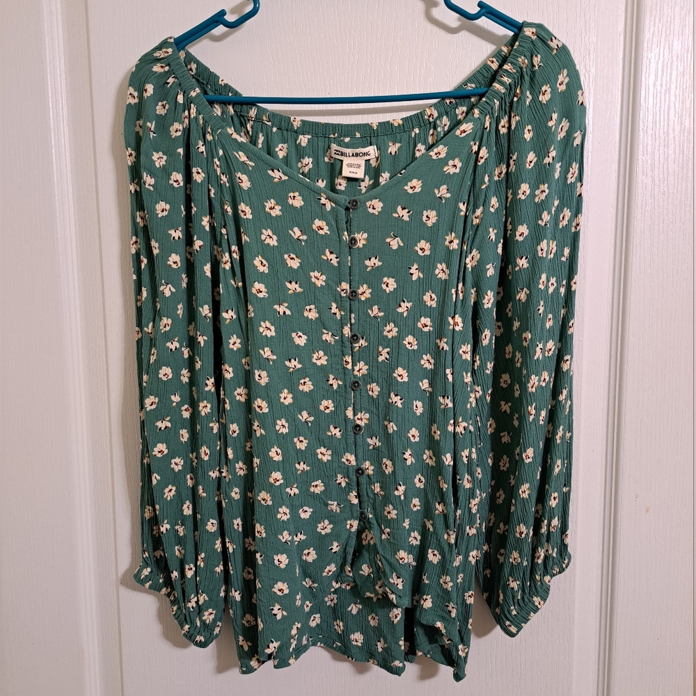 Billabong Green Floral Top Size Medium